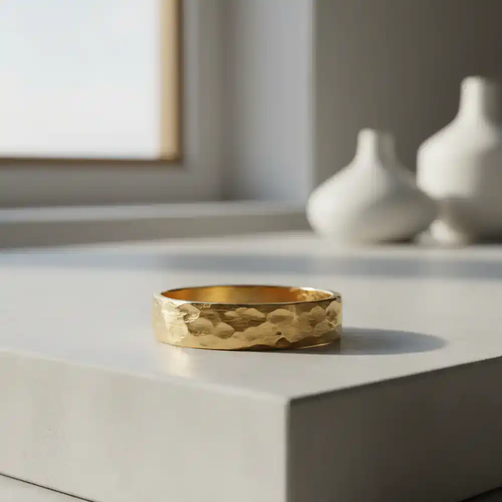 Macro shot of textured gold ring