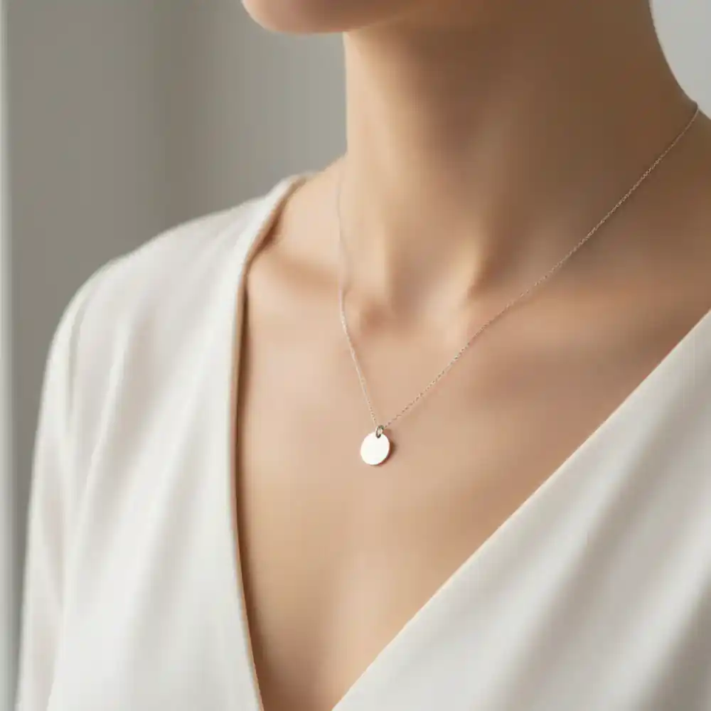 Minimalist silver necklace worn elegantly