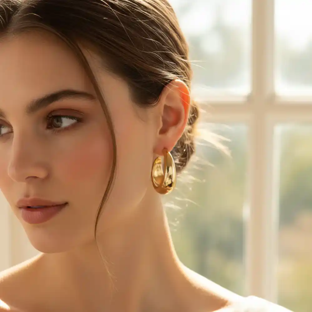 Woman wearing gold earrings